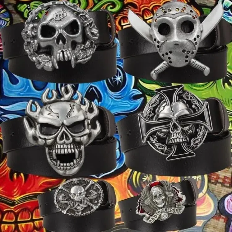 Novelty Crossbones Belt Heavy Metal Skull Face Buckle Skeleton Belts Dark Style Street Hip Hop Rock Waistband Accessories