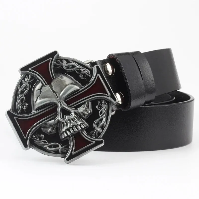 Novelty Crossbones Belt Heavy Metal Skull Face Buckle Skeleton Belts Dark Style Street Hip Hop Rock Waistband Accessories