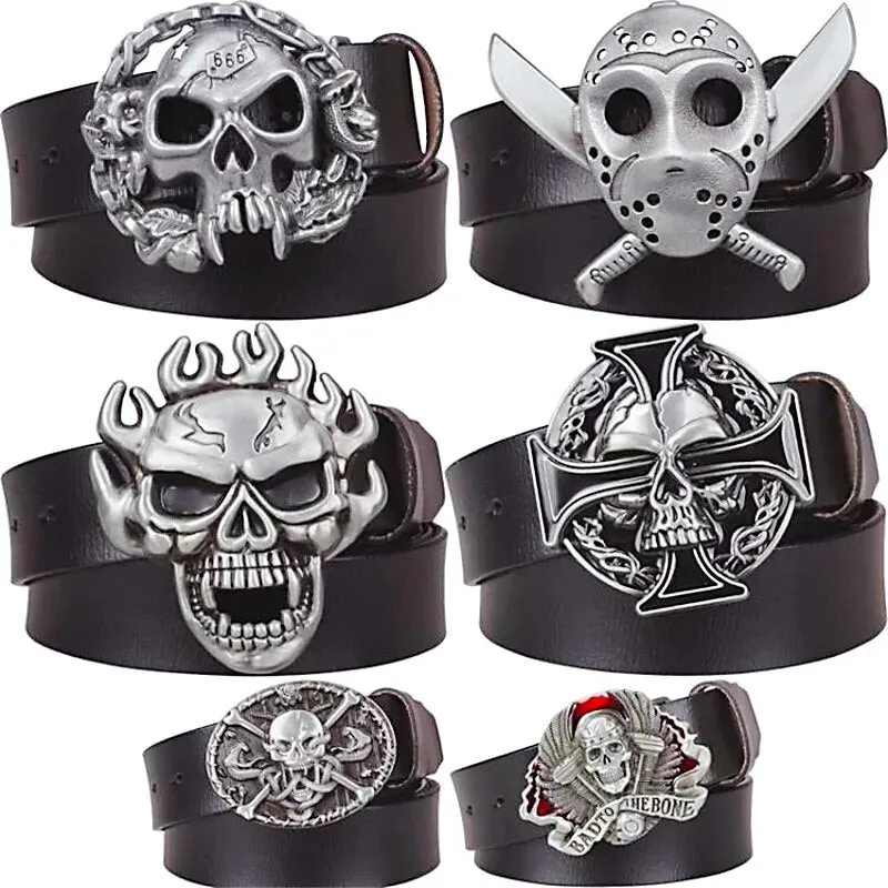 Novelty Crossbones Belt Heavy Metal Skull Face Buckle Skeleton Belts Dark Style Street Hip Hop Rock Waistband Accessories