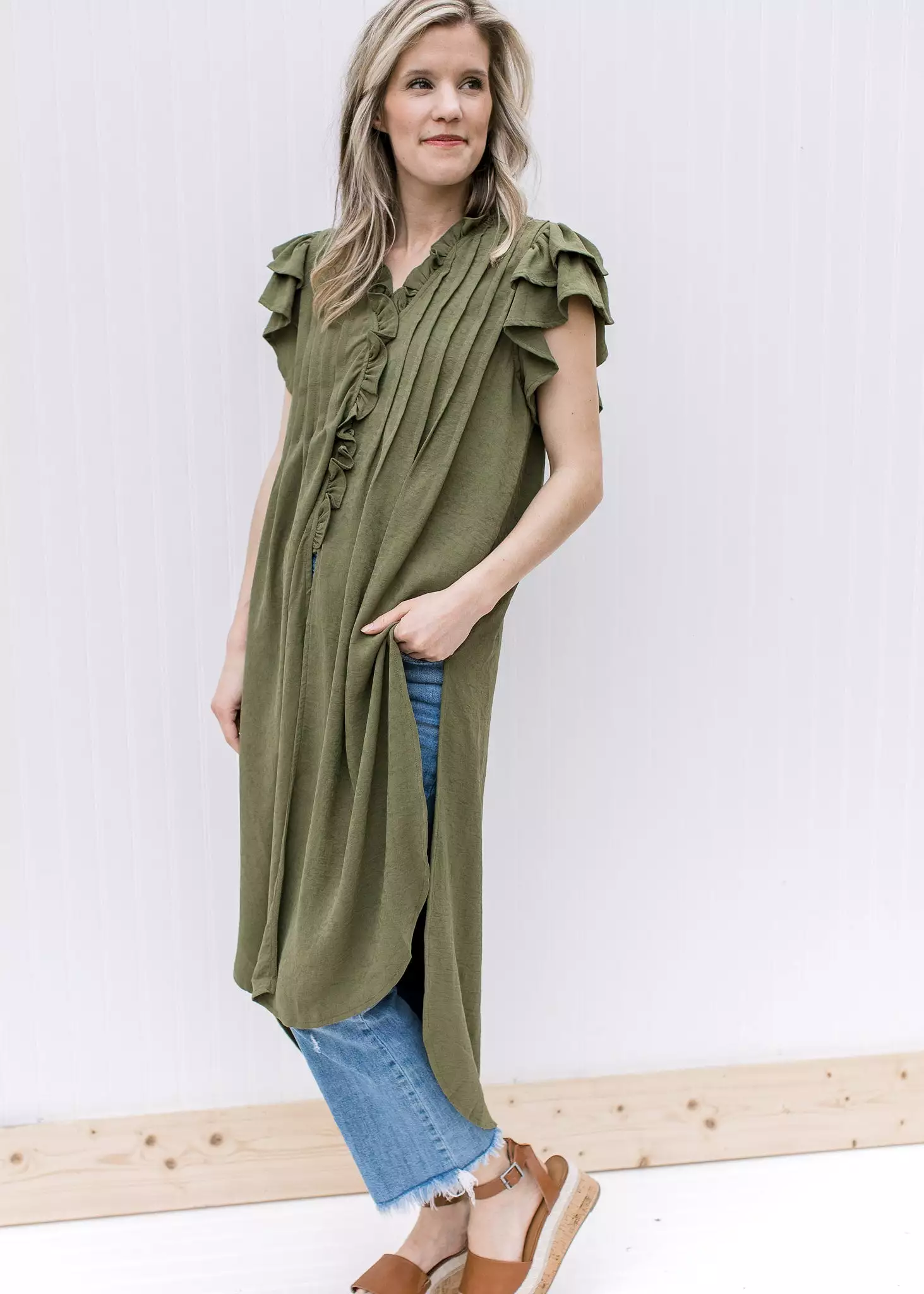 Olive Ruffled Tunic