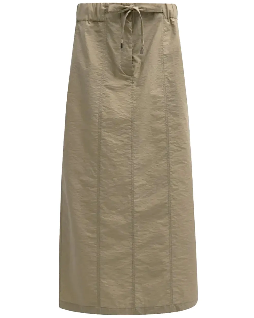 Olive Techno Poplin Drawstring Skirt