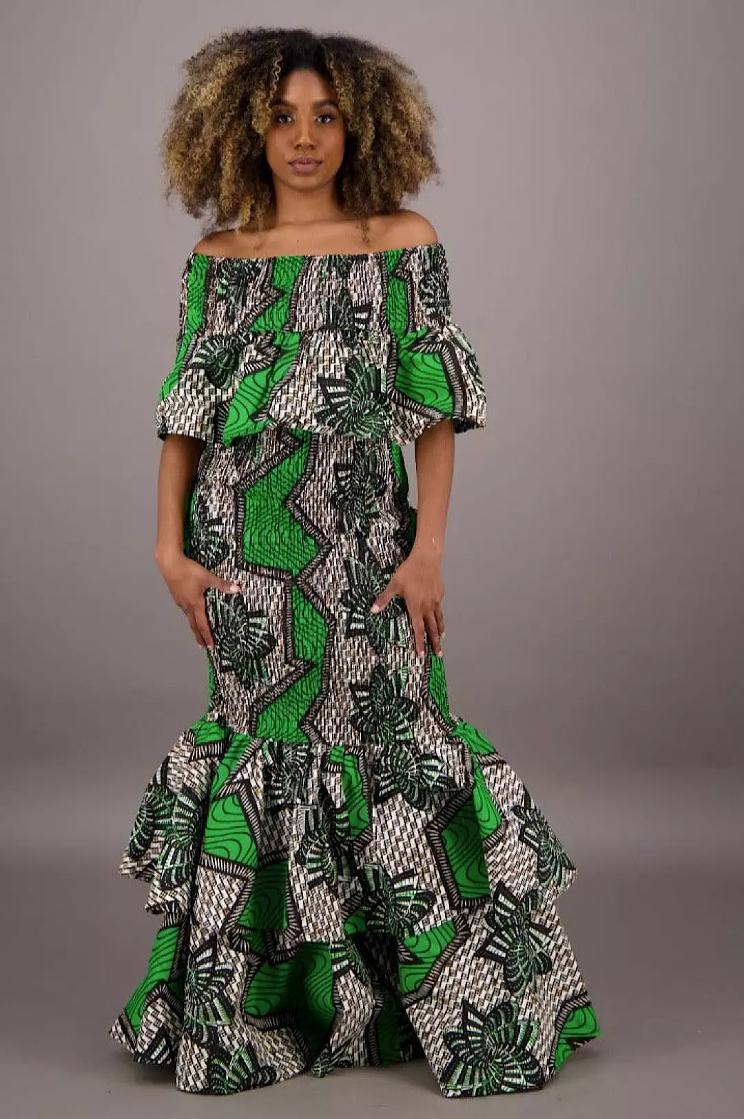 One Size Fits Most Green Print Mermaid Style Dress