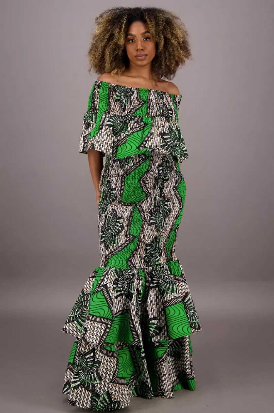 One Size Fits Most Green Print Mermaid Style Dress