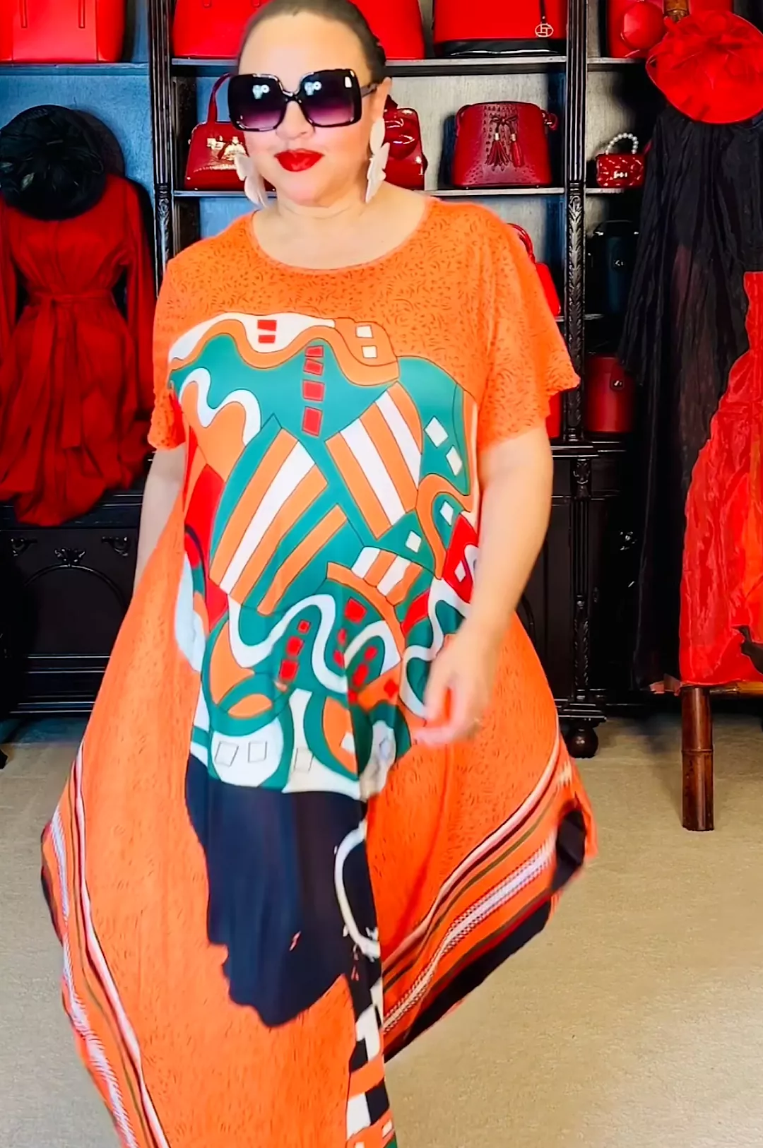 Orange Print One Size Kaftan Dress