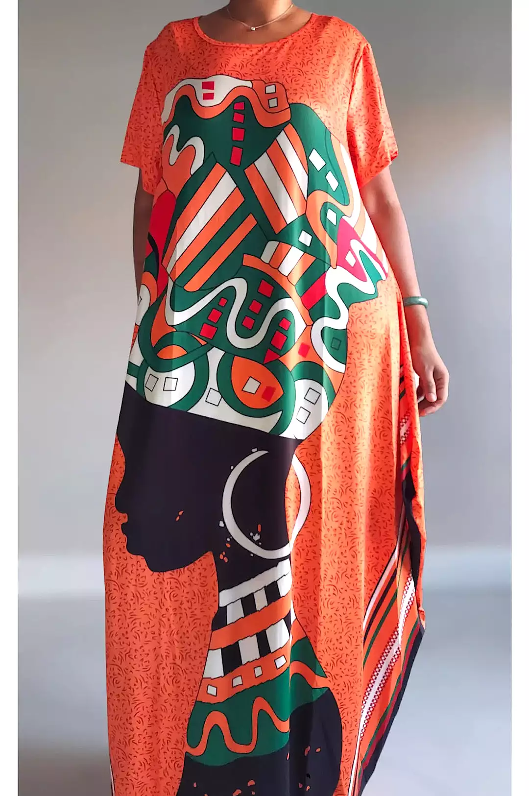 Orange Print One Size Kaftan Dress