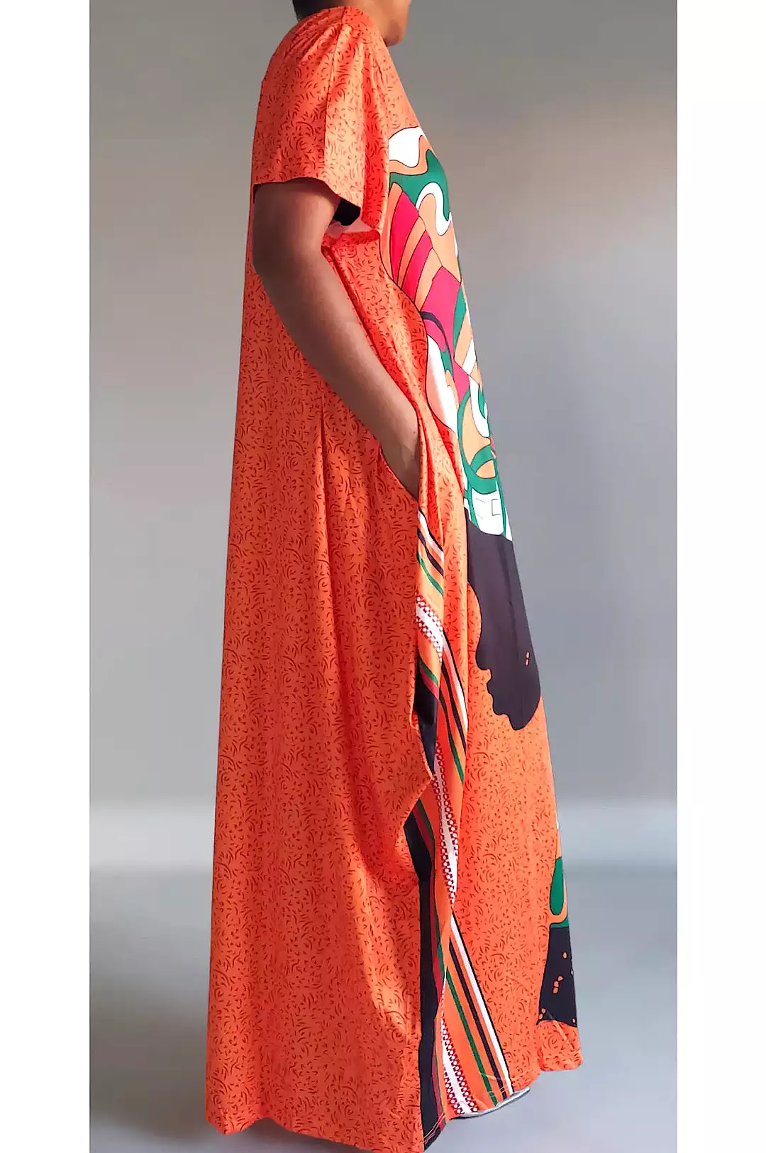 Orange Print One Size Kaftan Dress