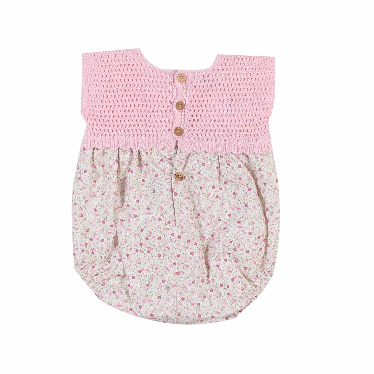 Pecesa Pink Floral And Crochet Romper For Baby Girls