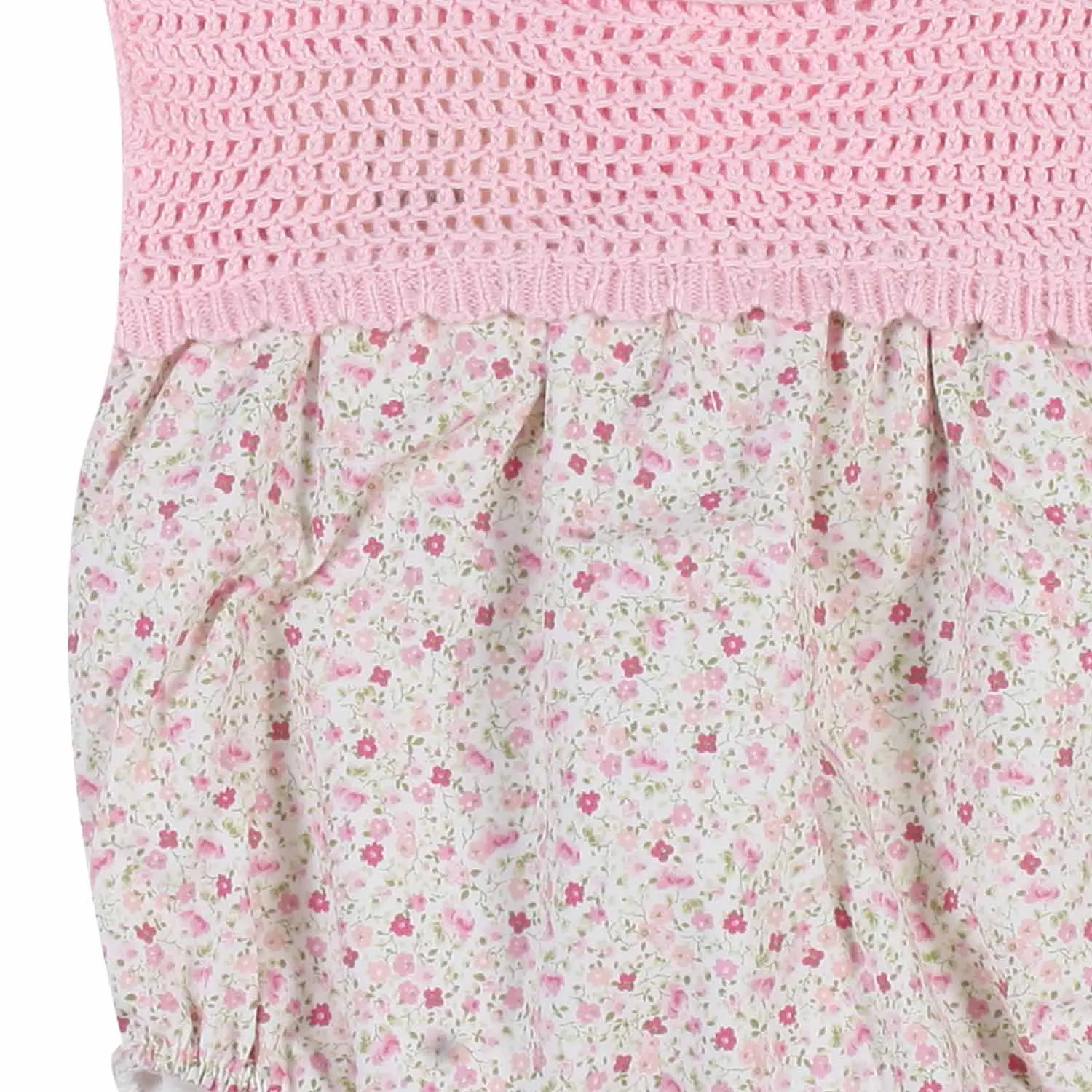 Pecesa Pink Floral And Crochet Romper For Baby Girls