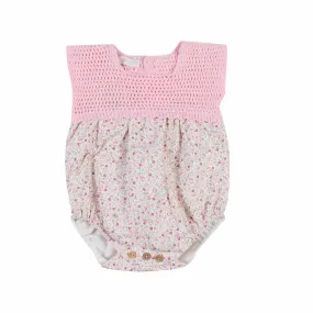 Pecesa Pink Floral And Crochet Romper For Baby Girls