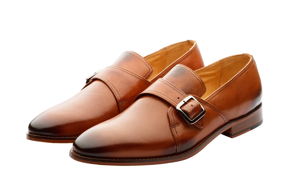 PLAIN VAMP SLIP ON WITH ORNAMENTAL STRAP AND BUCKLE -TAN