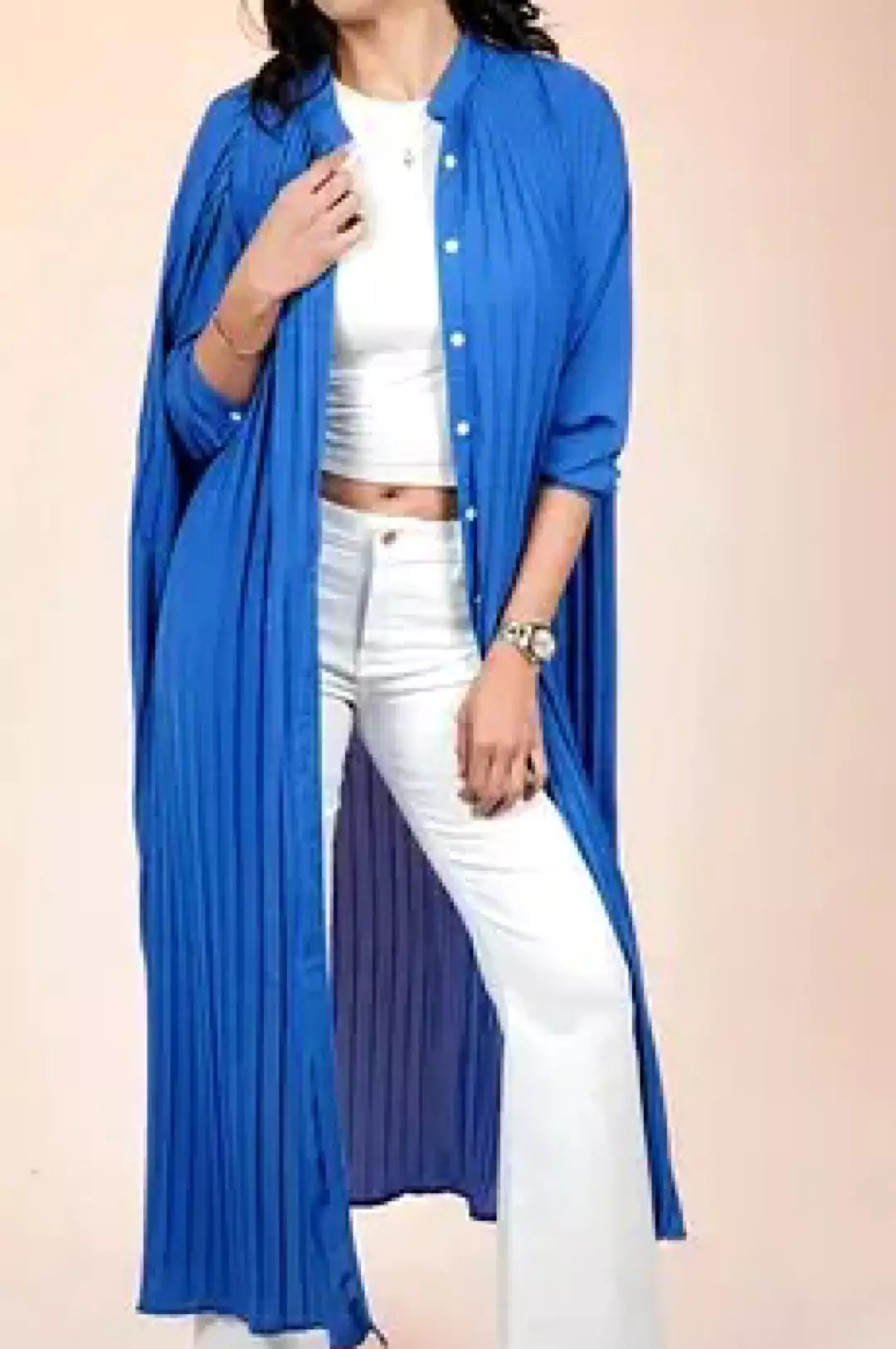 Pleated Long Flowing Duster Dress