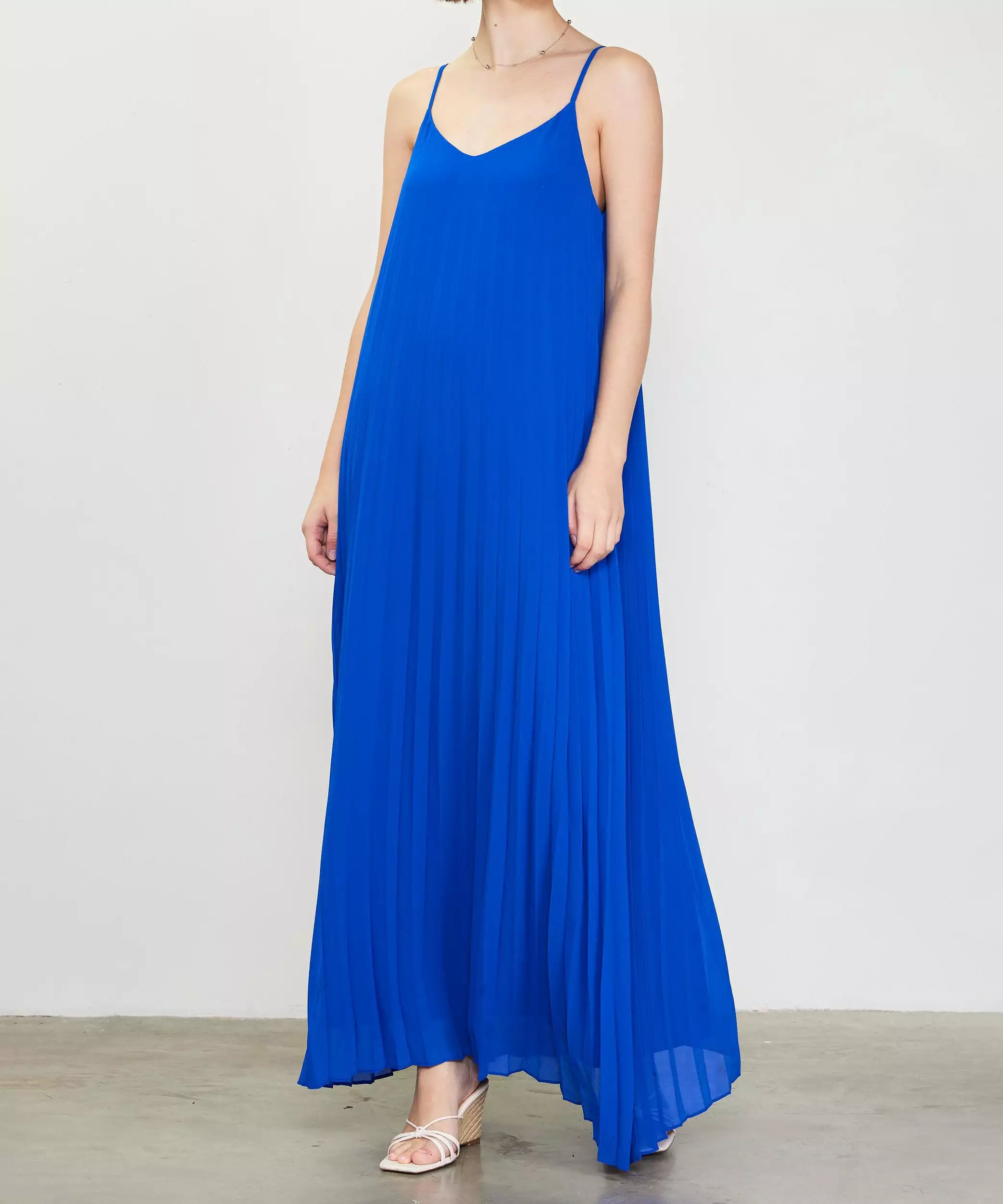 Pleated Maxi Dress - Neon Blue