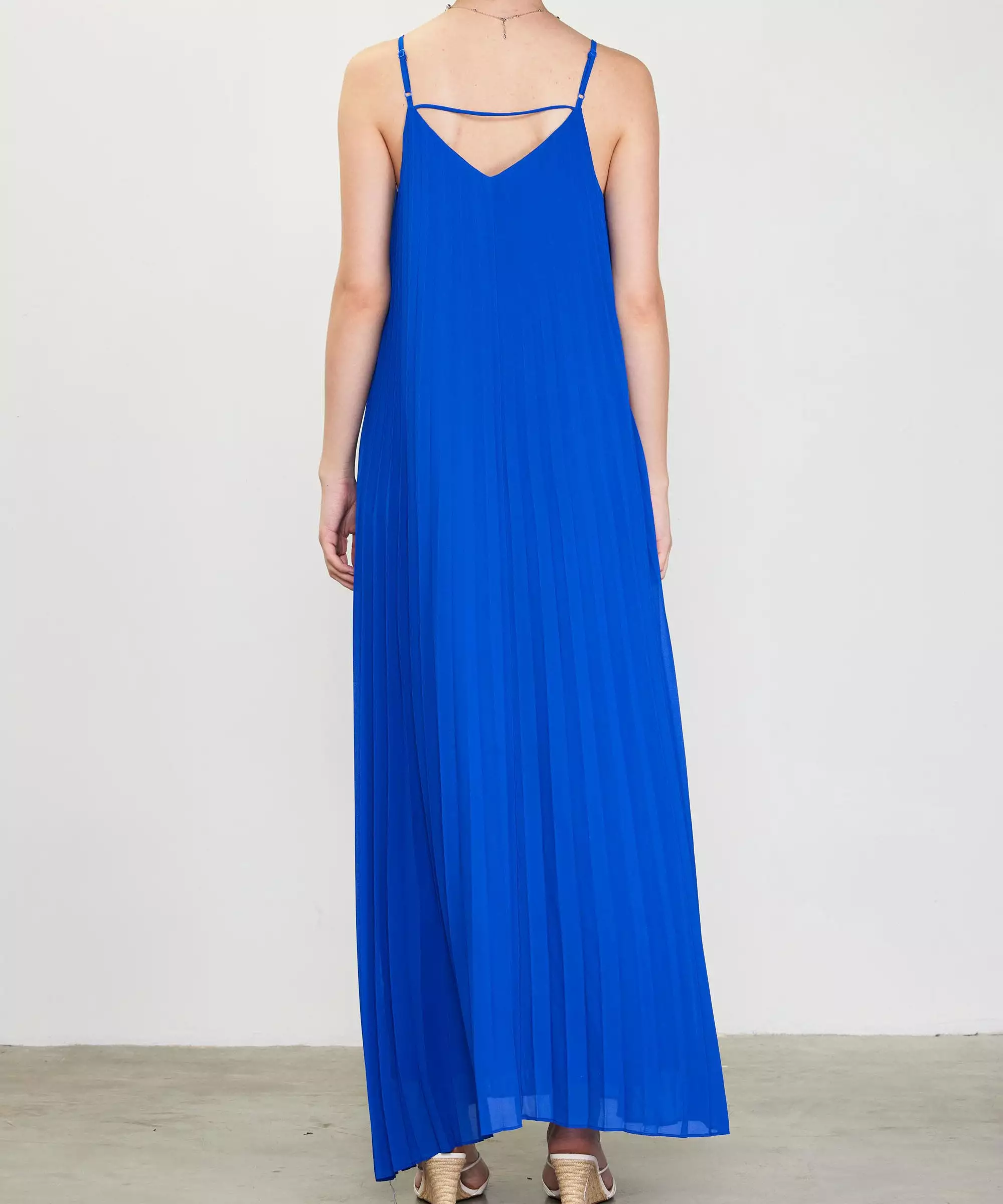 Pleated Maxi Dress - Neon Blue