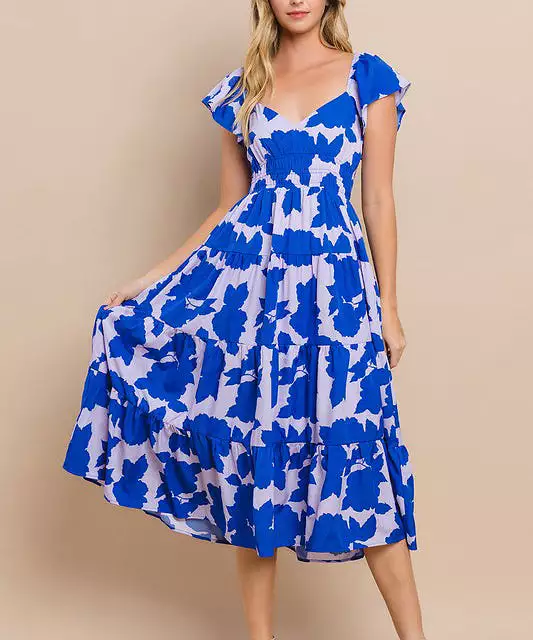 Printed Midi Dress - Blue