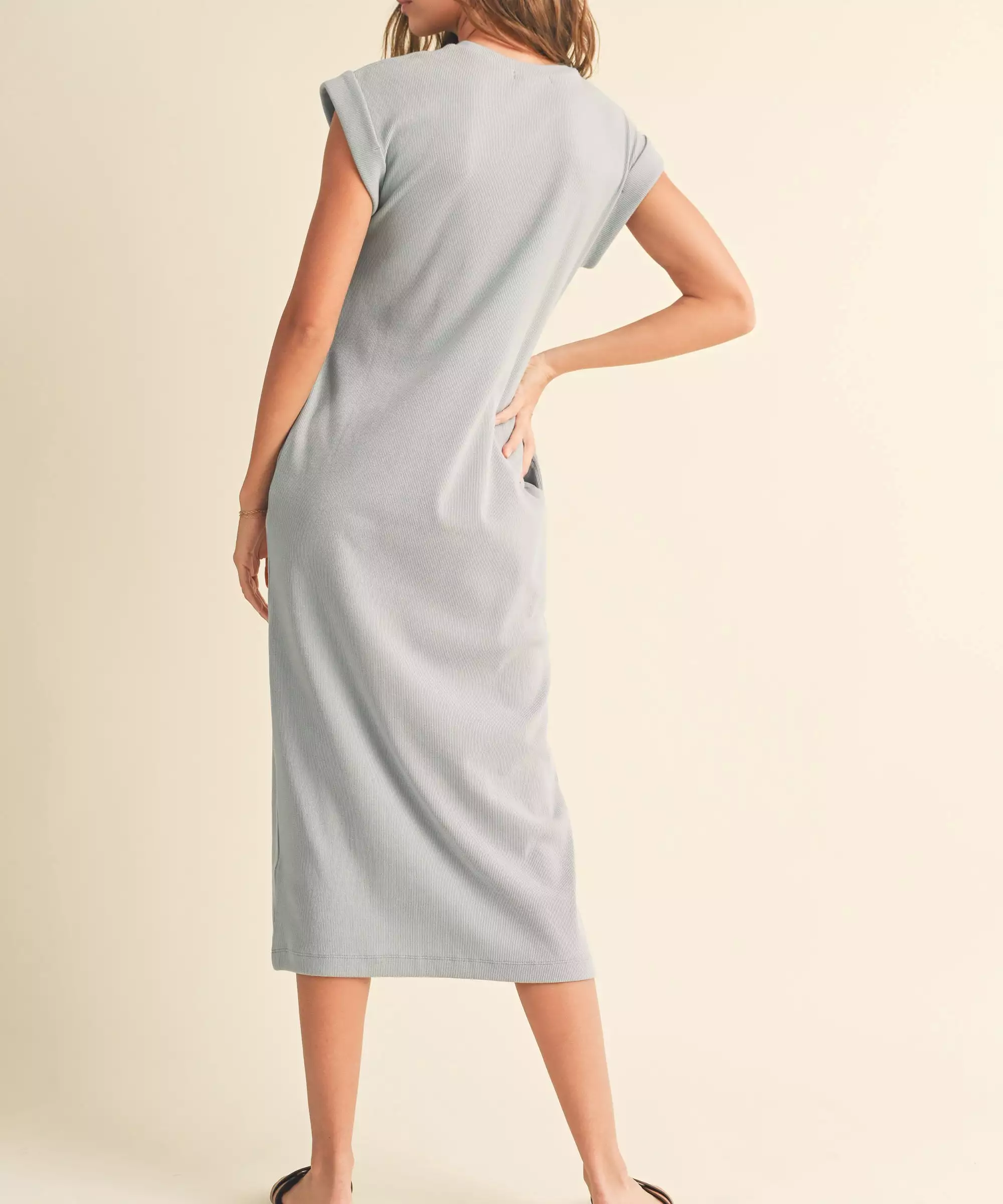 Ribbed Short Sleeve Dress - Sky Blue