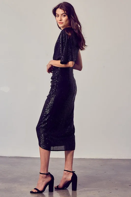 Sequin One Shoulder Wrap Dress