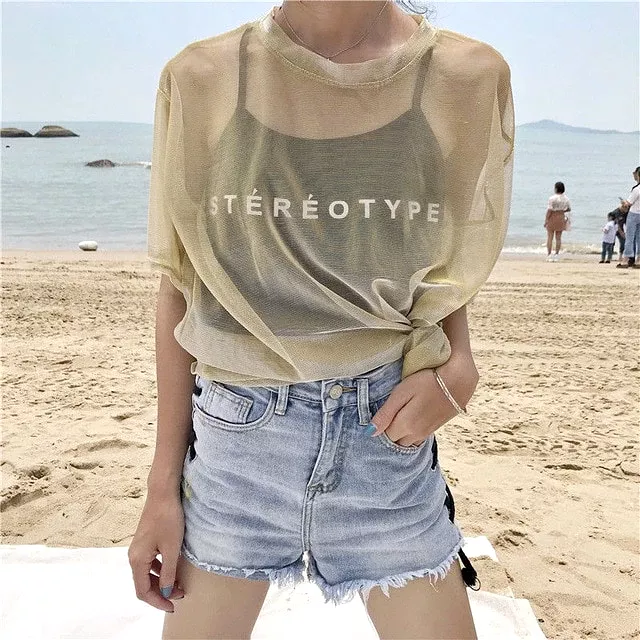 Sexy Transparent T-shirt+Short Sleeve Two Piece Set AD11882