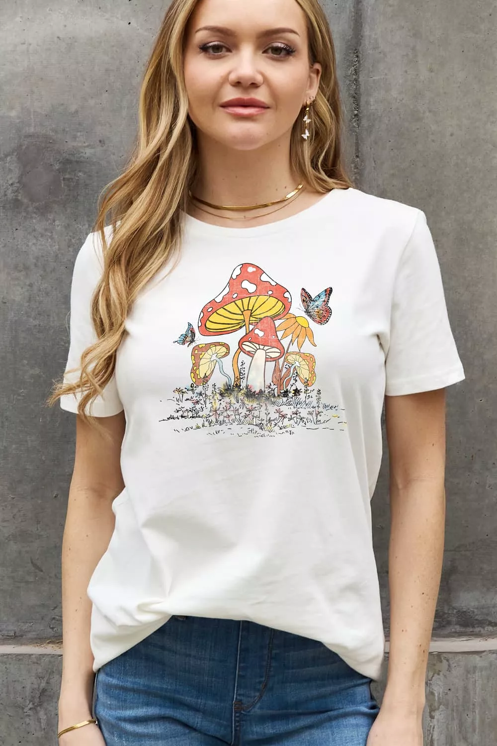 Simply Love Full Size Mushroom & Butterfly Graphic Cotton T-Shirt