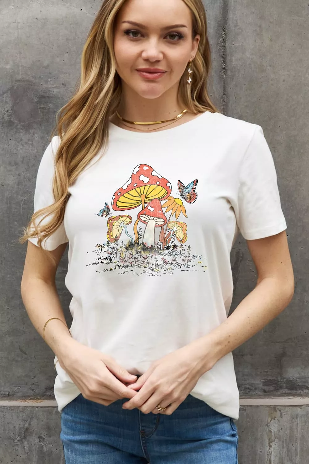 Simply Love Full Size Mushroom & Butterfly Graphic Cotton T-Shirt