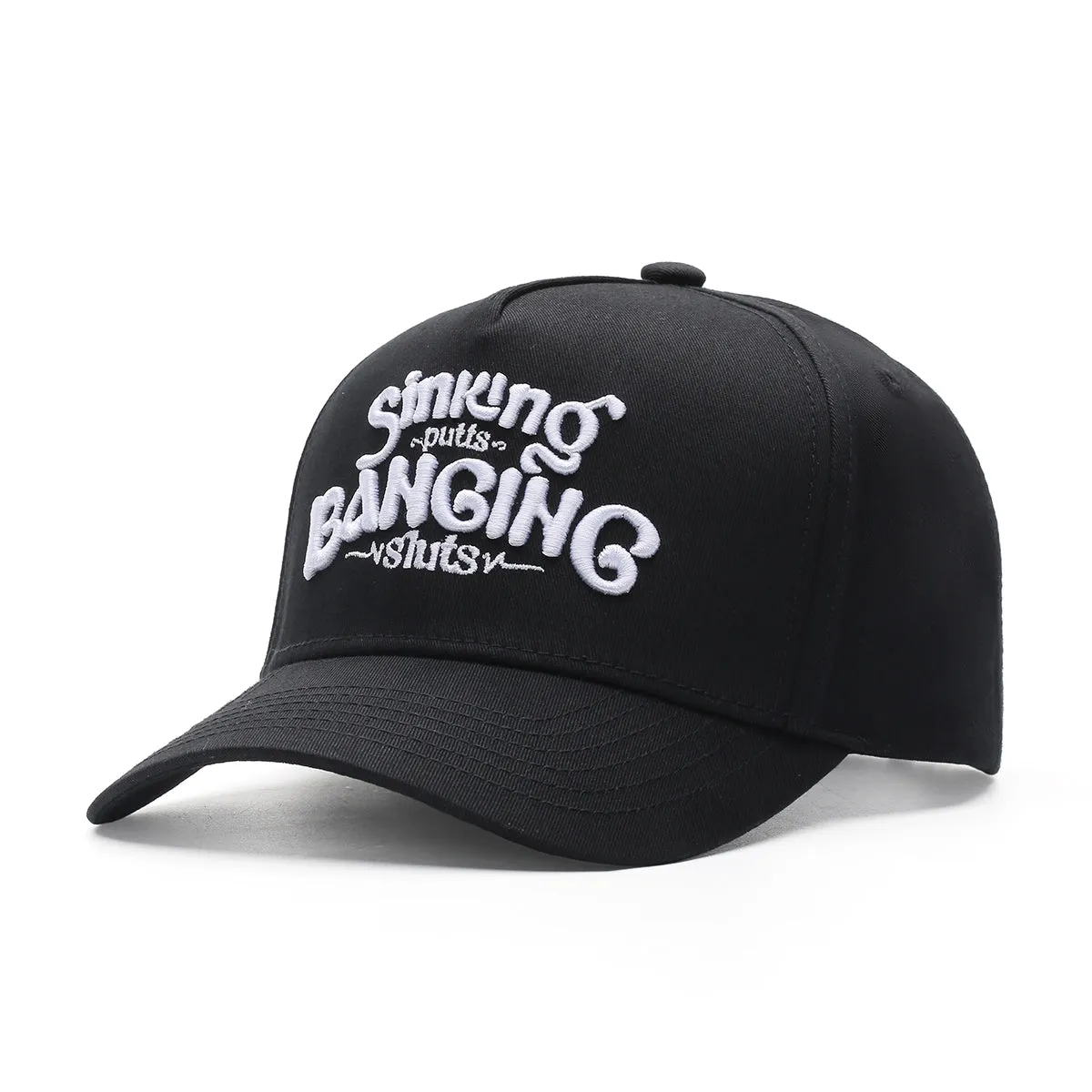 Sinking Putts & Banging Sluts Black SnapBack Golf Hat - Curved Brim