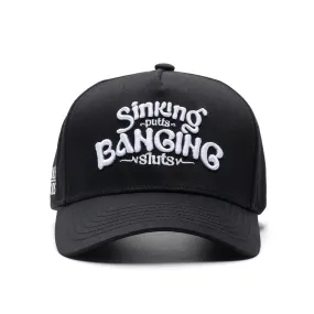 Sinking Putts & Banging Sluts Black SnapBack Golf Hat - Curved Brim