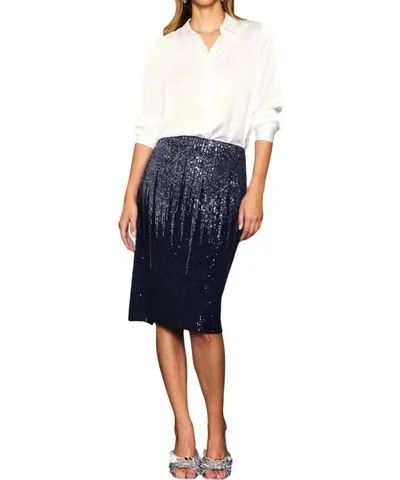 SKIES ARE BLUE Ombre Sequin Pencil Skirt In Navy