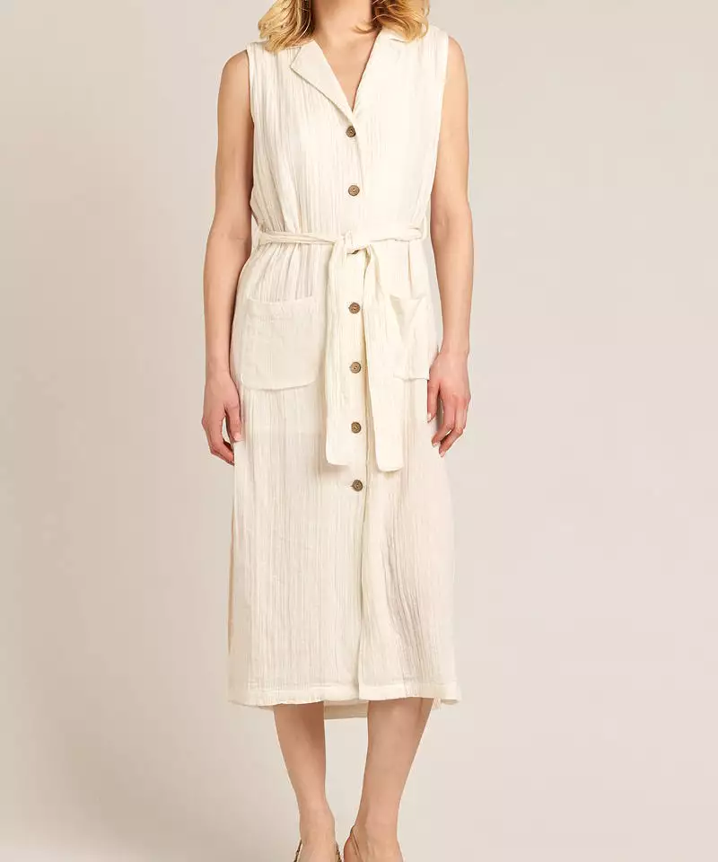 Sleeveless Button Down Dress - Off White