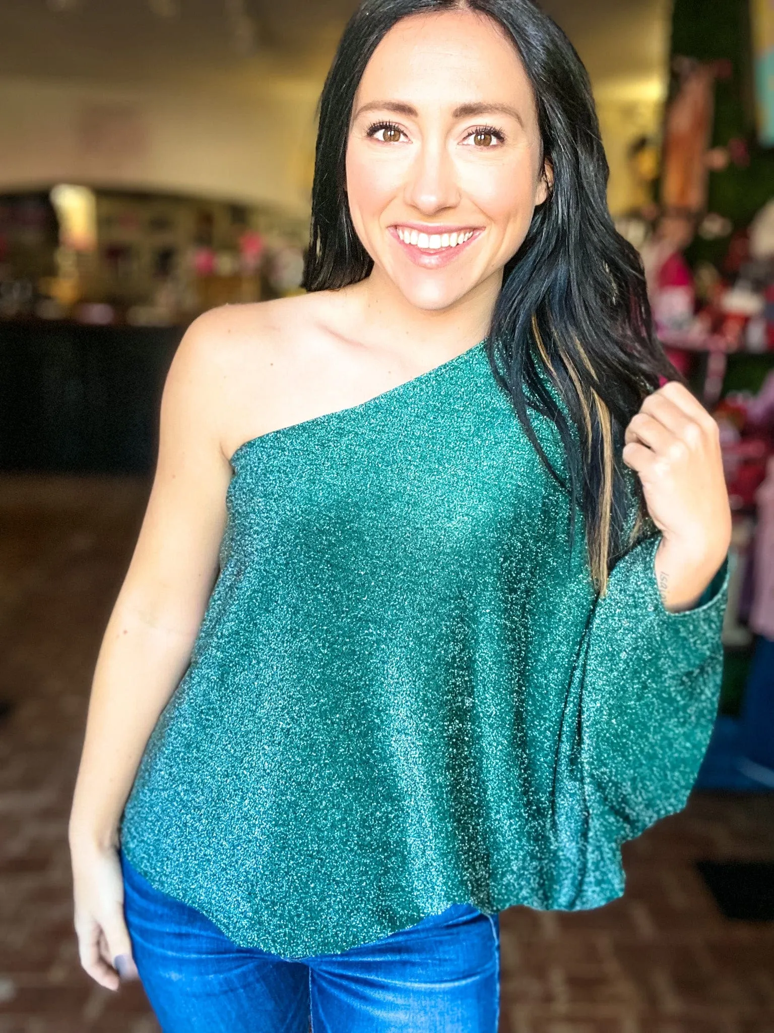 Sparkly One Shoulder Top