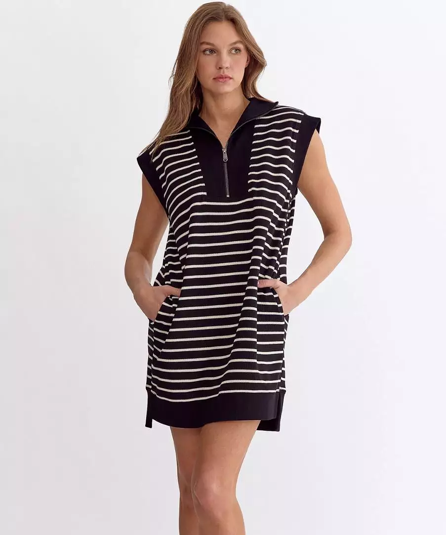 Striped Mini Dress - Black