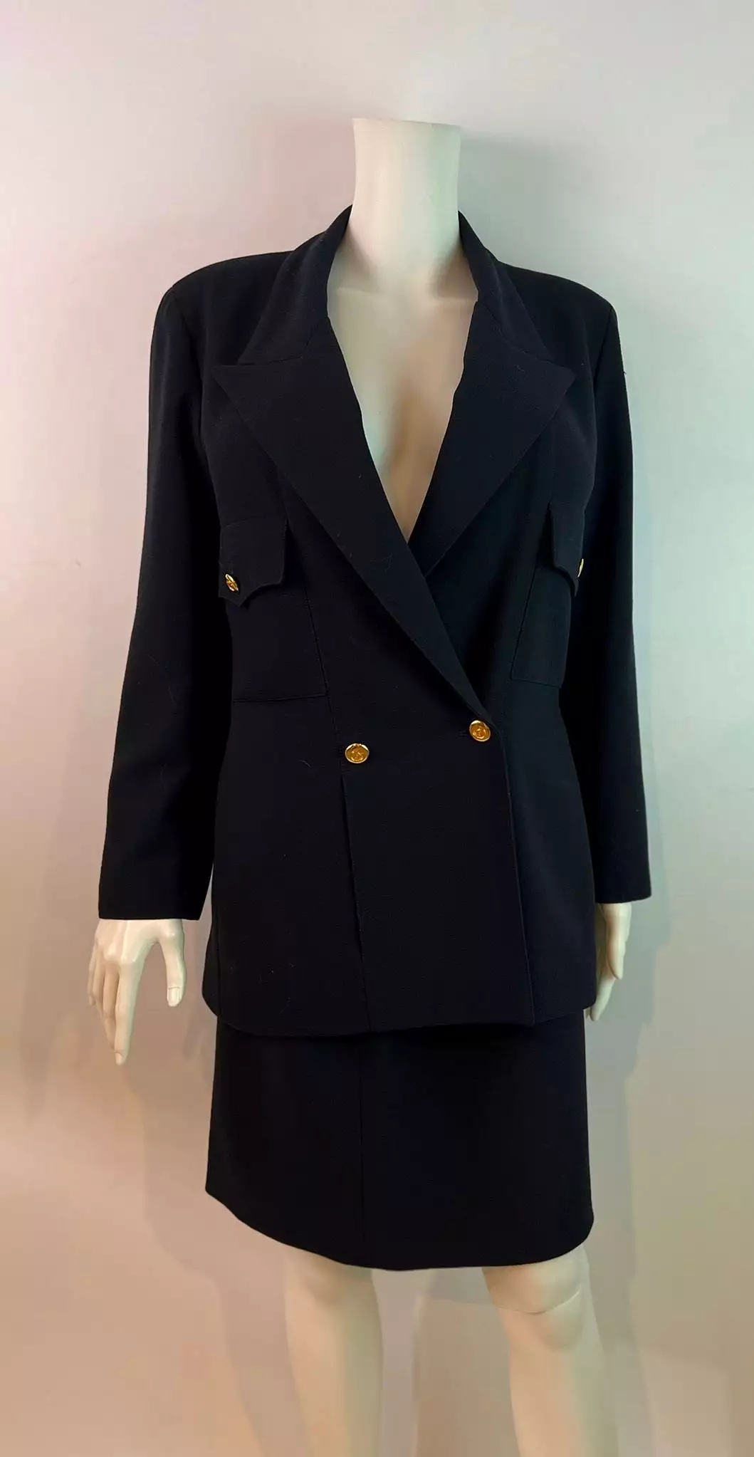 Vintage Chanel 1990’s Dark Navy Blue Skirt Suit FR 38 US 4