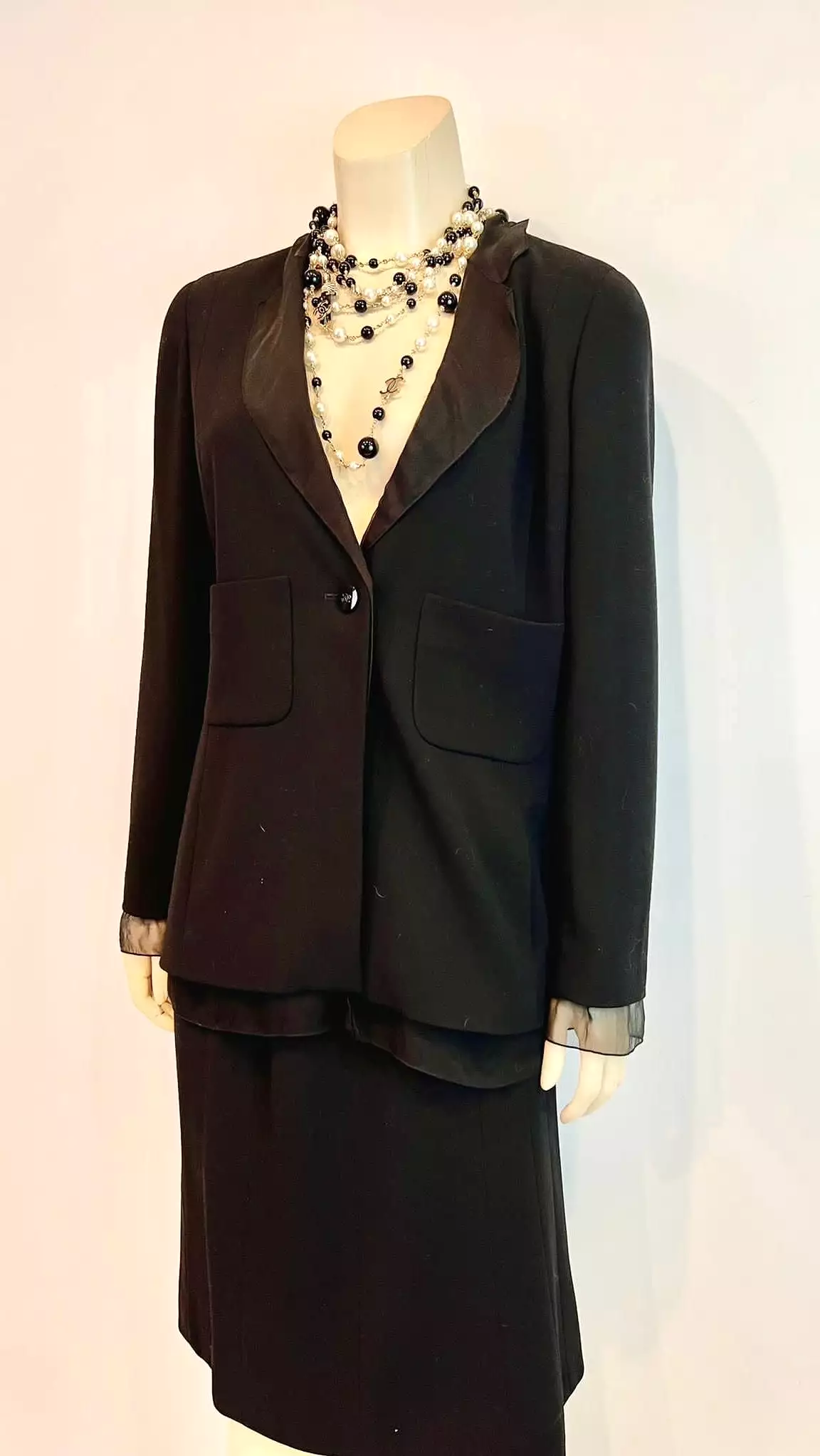 Vintage Chanel 98A 1998 Fall Black Chiffon Skirt Suit FR 38 US 6/8