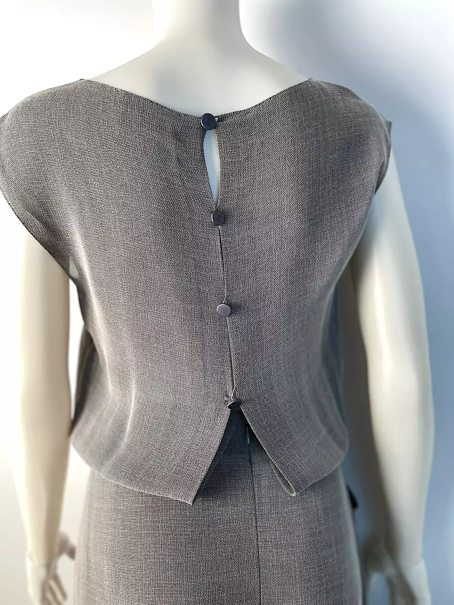 Vintage Chanel 99P 1999 Spring Grey 3 Piece Skirt Blouse Jacket Dress Outfit Set FR 36