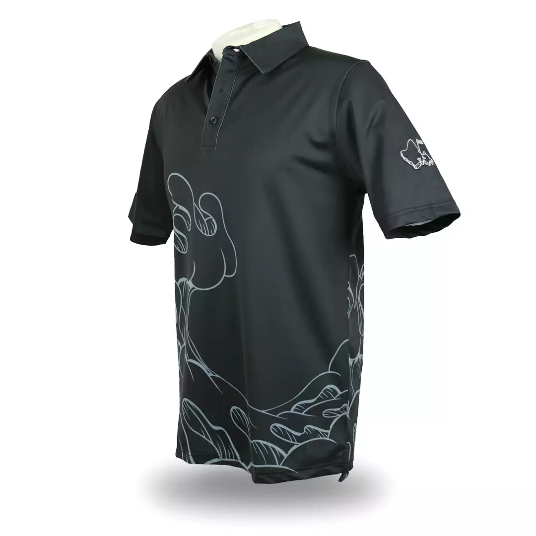 Waiakea Obsidian Waves - OGA X Waiakea Water X Aaron Kai Collab Men's Polo - Obsidian Black