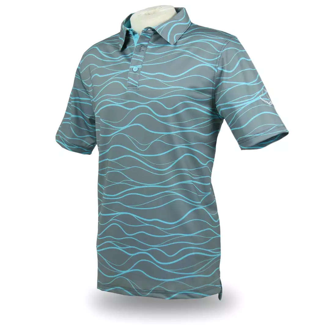 Wavy Blue Dunes- OGA Men's Polo - Gray / Sky Blue