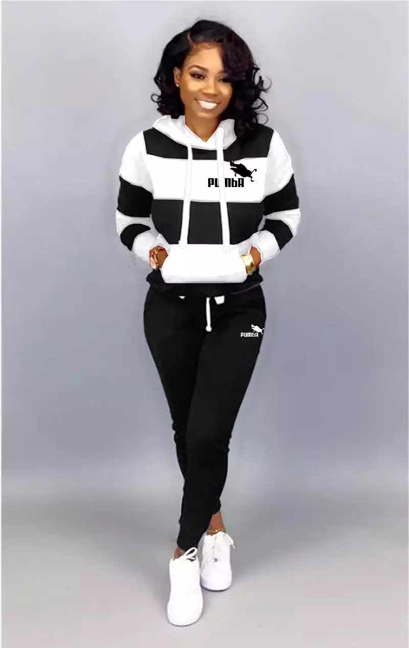 Winter Tracksuit Women 2 Piece Set Sweatshirt Print Hoodies+Pants Sportwear