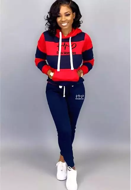 Winter Tracksuit Women 2 Piece Set Sweatshirt Print Hoodies+Pants Sportwear