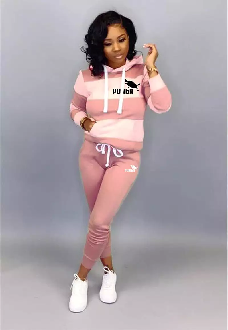 Winter Tracksuit Women 2 Piece Set Sweatshirt Print Hoodies+Pants Sportwear