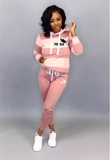 Winter Tracksuit Women 2 Piece Set Sweatshirt Print Hoodies+Pants Sportwear