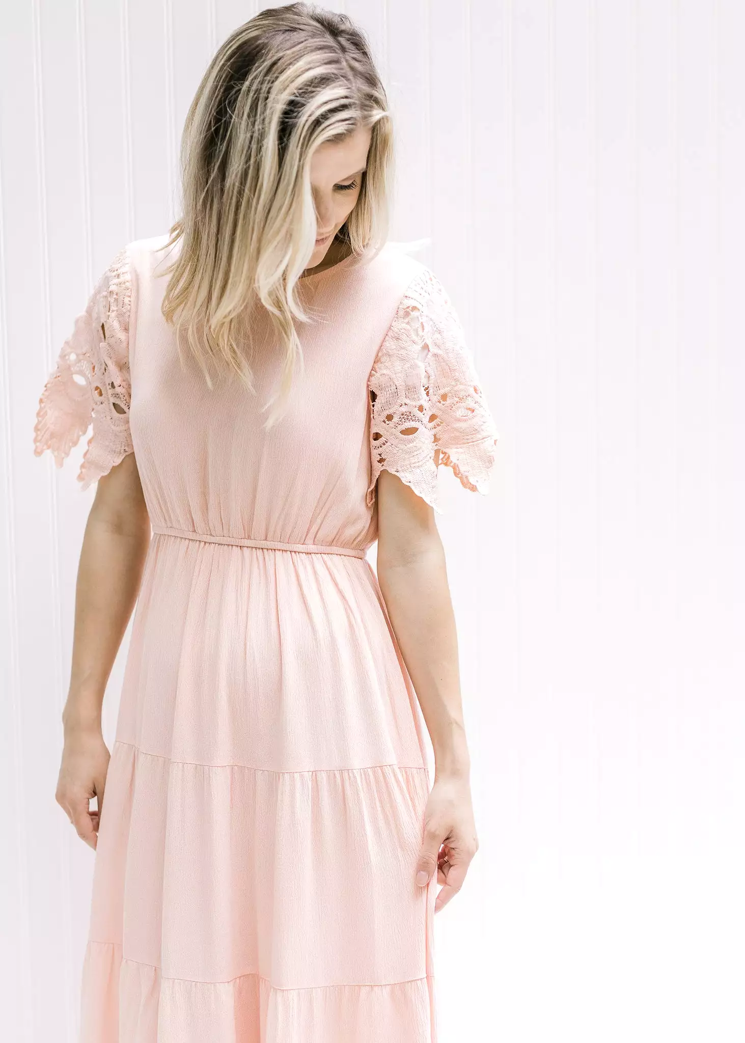 X Blush Lace Sleeve Maxi Dress