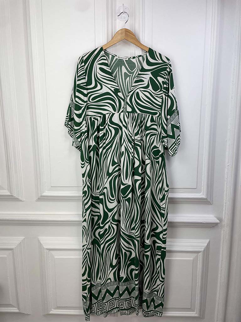 Zebra Print Smock Maxi Dress - Forest