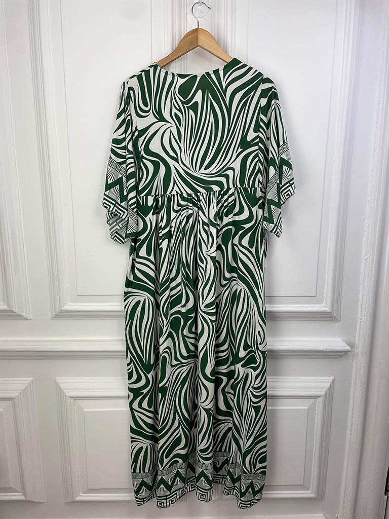 Zebra Print Smock Maxi Dress - Forest