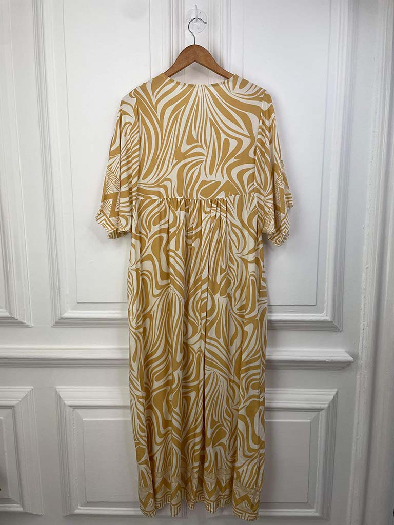 Zebra Print Smock Maxi Dress - Ochre